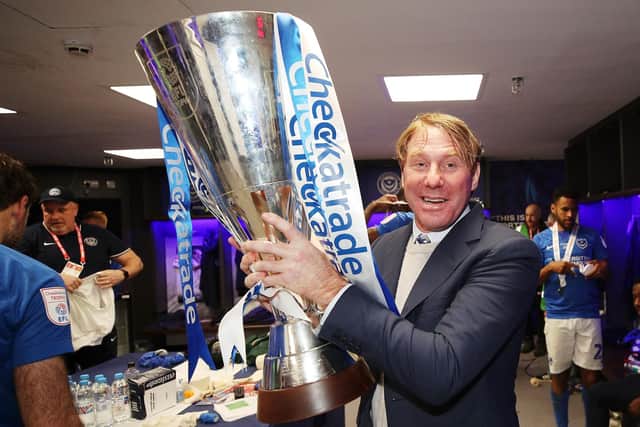 Eric Eisner celebrates Pompey's Checkatrade Trophy success at Wembley Picture: Joe Pepler