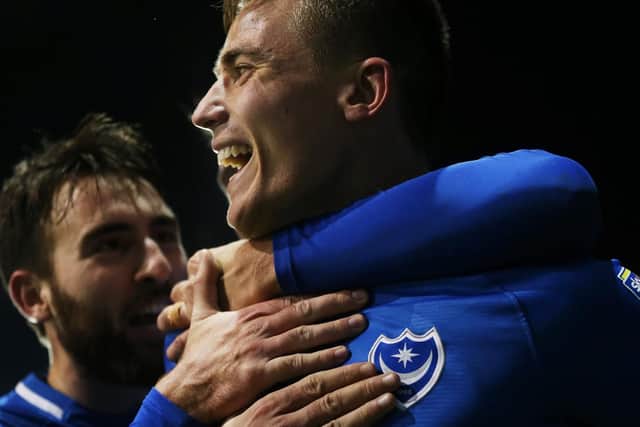 David Wheeler celebrates scoring Pompey's winner in the Checkatrade Trophy quarter-finals against Peterborough. Picture: Joe Pepler