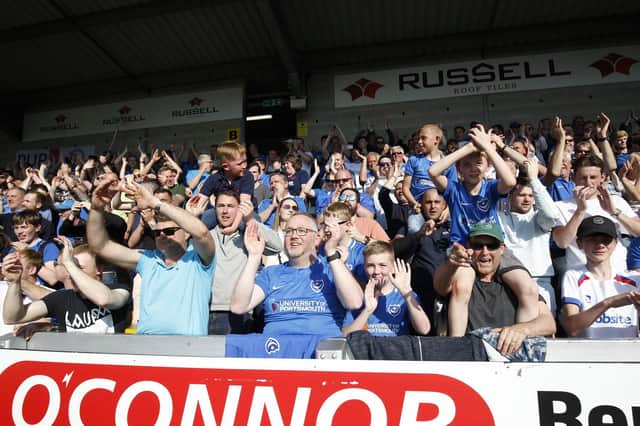 Pompey's away following celebrate another victory on the road, this time at Burton last month. Picture: Daniel Chesterton/phcimages.com
