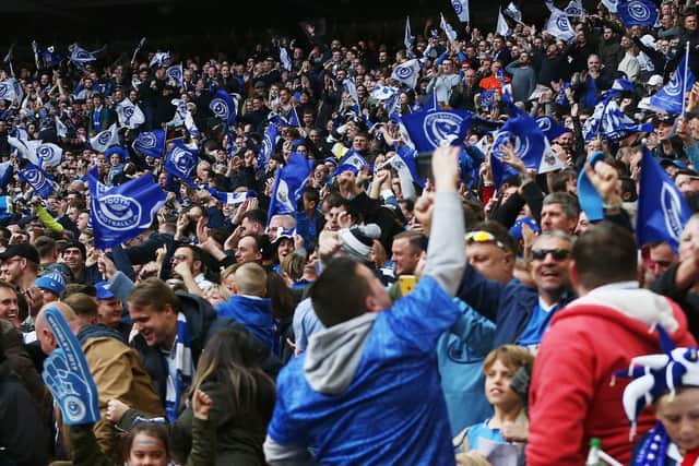 Pompey fans inside Wembley during the Checkatrade Trophy final. Picture: Joe Pepler