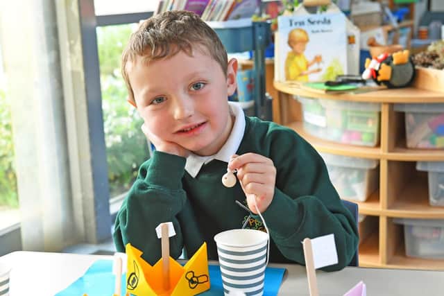 Year R pupil Alfie Ivemey (5) at Wicor Primary School makes his very own toy without the use of any plastic. Picture: Malcolm Wells