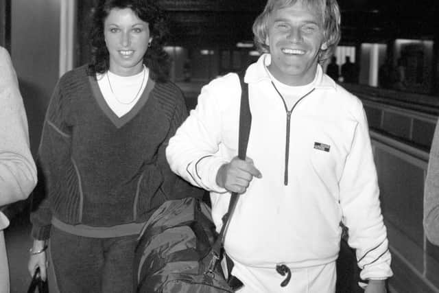 Freddie Starr with his then wife Sandy at Heathrow Airport after they returned from a holiday in Barbados, where the comedian broke his toe water skiing. Picture: PA Wire
