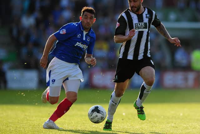 Plymouth's Peter Hartley, right, tracks Pompey's Gary Roberts during the 2016 League Two play-off second-leg game at Home Park. Picture: Harry Trump/Getty Images