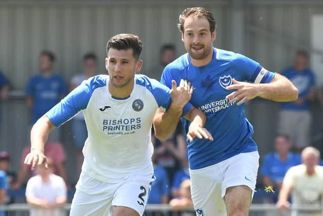 Pompey skipper Brett Pitman in action against the Hawks. Picture: Neil Marshall