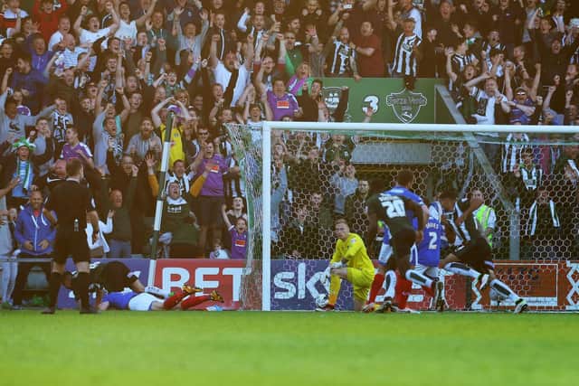 Peter Hartley nets Plymouth's winner against Pompey in the 2016 League Two play-off final. Picture: Joe Pepler