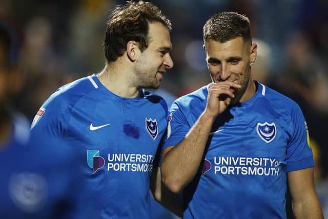 Lee Brown, right, and Brett Pitman are out of tonight's play-off semi-final. Picture: Joe Pepler