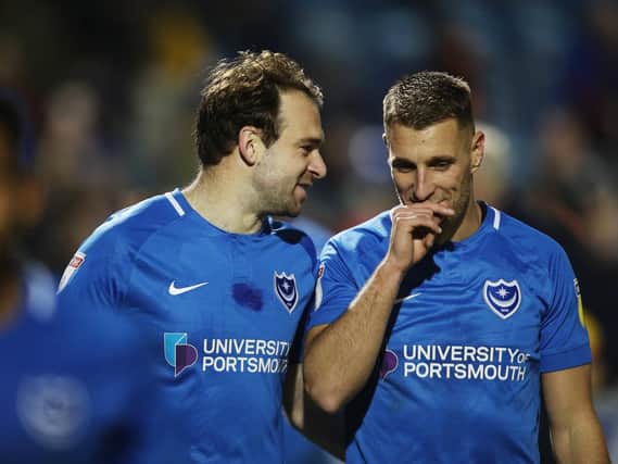 Lee Brown, right, and Brett Pitman are out of tonight's play-off semi-final. Picture: Joe Pepler