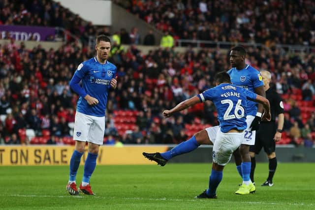 Gareth Evans hits the crossbar from a free-kick, representing Pompey's best chance during their play-off semi-final first leg at Sunderland. Picture: Joe Pepler