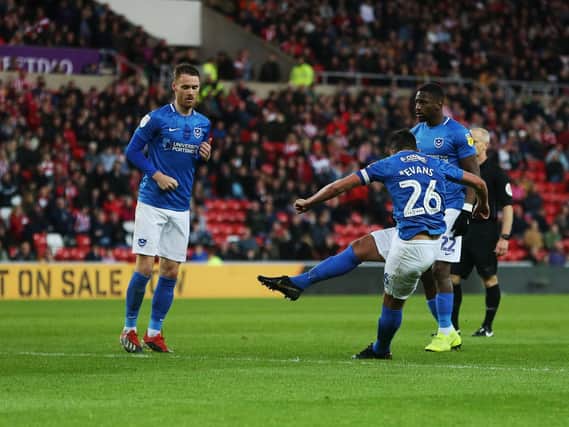 Gareth Evans hits the crossbar from a free-kick, representing Pompey's best chance during their play-off semi-final first leg at Sunderland. Picture: Joe Pepler