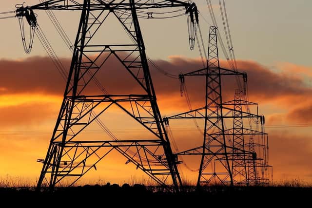 Electricity pylons.