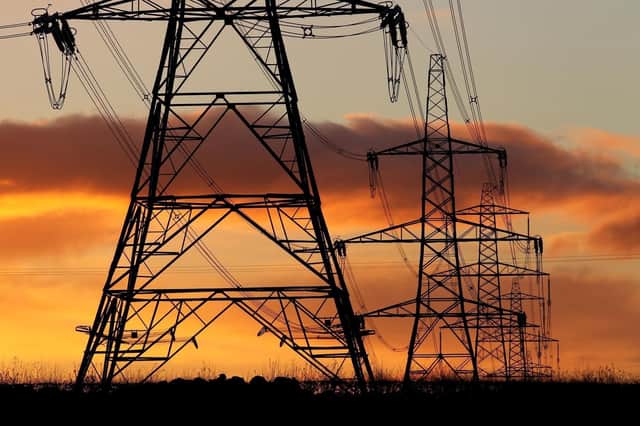 Electricity pylons.
