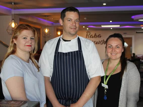 From left, Joanne Upton and David Beedle, with Gemma Carden from Rowans Hospice. Picture: Supplied