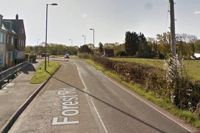 30mph. North side of Forest Road between Little Corner and Forest Mead junctions.