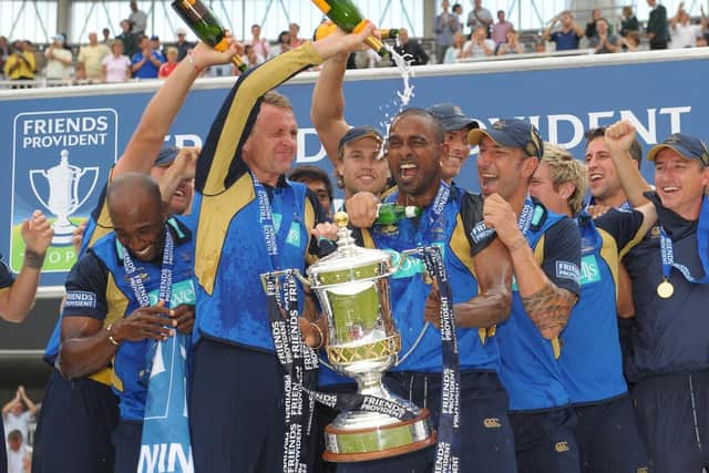Hampshire celebrate a Lord''s cup final success, against Sussex in the 2009 Friends Provident Trophy