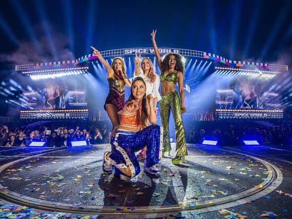 Geri Horner, Emma Bunton, Melanie Brown and Melanie Chisholm of the Spice Girls in concert at Croke Park in Dublin. Picture: Andrew Timms/PA Wire
