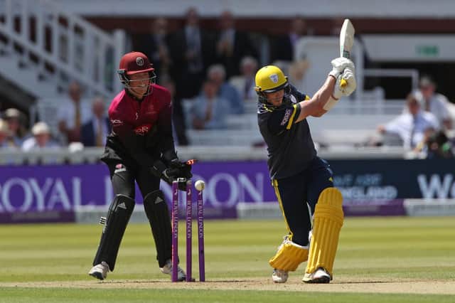 Sam Northeast  is bowled by Tom Abell during Hampshire's Royal London Cup final loss at Lord's.