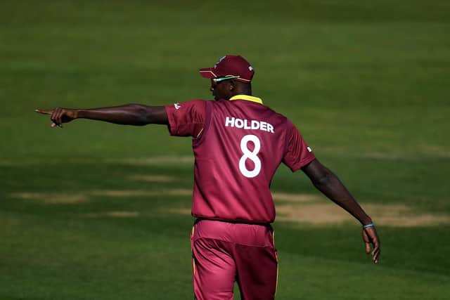 Jason Holder of West Indies gives orders during the international match between Australia and West Indies at the Ageas Bowl on May 22. Picture: Harry Trump/Getty Images
