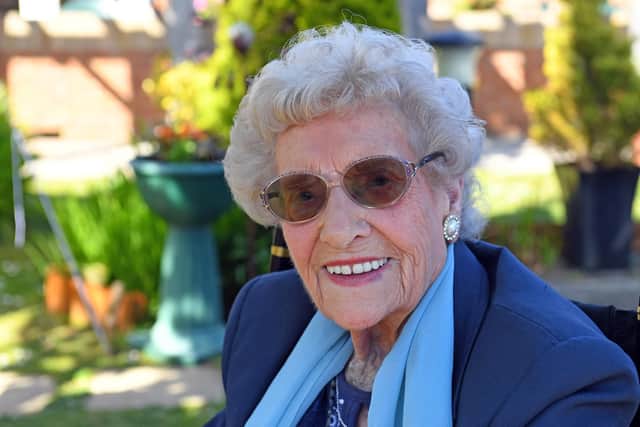 Evelyn Guy on her 100th birthday. Picture: Malcolm Wells (190522-0231)