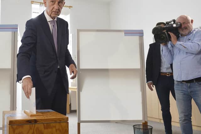 Czech Prime Minister Andrej Babis, left, will also attend the ceremony in Portsmouth. Picture: (Michaela Rihova/CTK via AP)