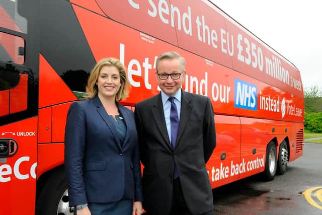 Michael Gove MP with Portsmouth North MP Penny Mordaunt in front of the Brexit bus outside 1000 Lakeside in Portsmouth. Picture: Malcolm Wells