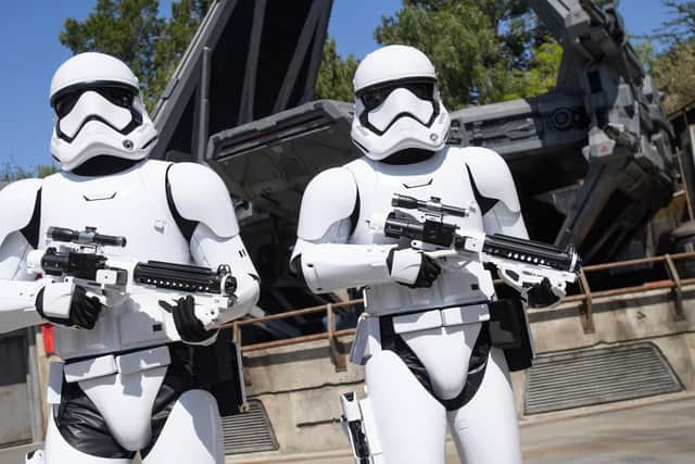 Storm Troopers on the march in Black Spire Outpost at Galaxy's Edge