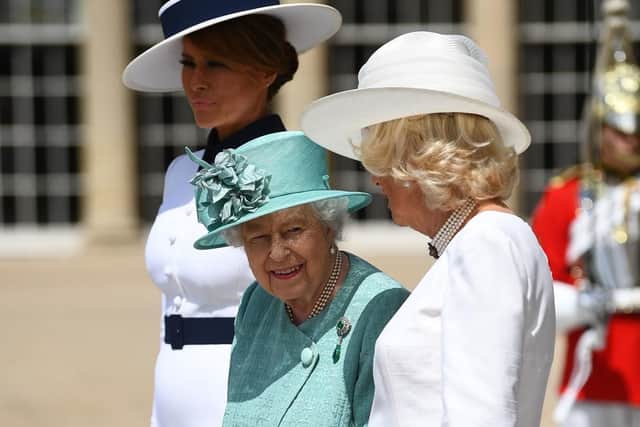 Melania Trump, the Duchess of Cornwall and Queen Elizabeth II