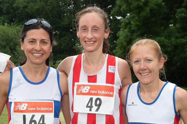 Emma Montiel, Sarah Kingston and Emma Jolley at the Purbrook Ladies 5 in 2018. Picture: Keith Woodland