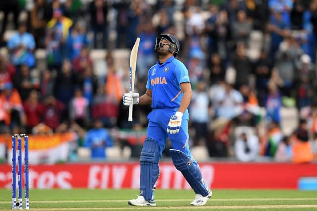 Rohit Sharma celebrates his century. Picture: Alex Davidson/Getty Images