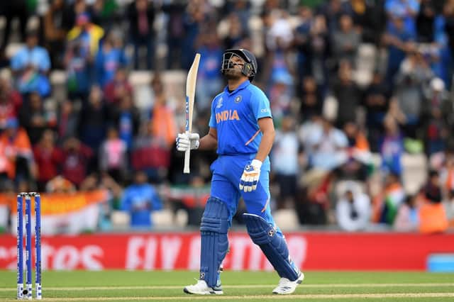 Rohit Sharma celebrates his century. Picture: Alex Davidson/Getty Images