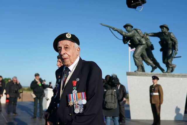 Patrick Moore from Kent, a veteran of the Royal Engineers, ahead of the Inauguration of the British Normandy Memorial site in Ver-sur-Mer, France, on the 75th anniversary of the D-Day landings. Picture: Owen Humphreys/PA Wire