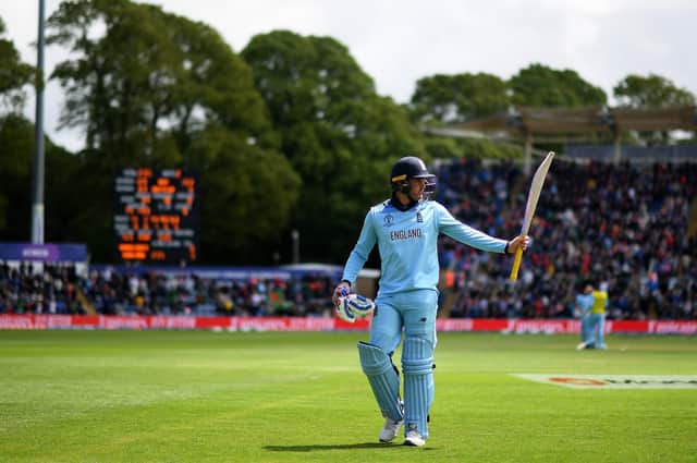 Jason Roy of England walks off after being dismissed for 153 during the Group Stage match of the ICC Cricket World Cup 2019 between England and Bangladesh. Picture: Harry Trump/Getty Images