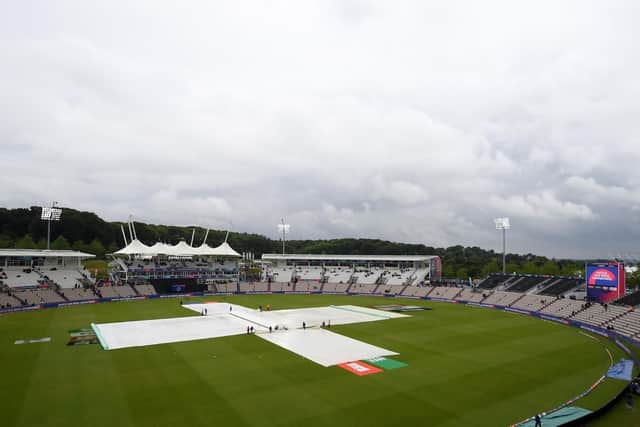A general view of the Ageas Bowl as play is abandoned during the group stage match of the ICC Cricket World Cup 2019 between South Africa and West Indies. Picture: Alex Davidson/Getty Images