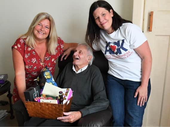 (left) Lorna Tumes who started a 'Just Giving' crowd-funding page with (right) Kerry Snuggs from Acts of Kindness  with RAF Veteran Brian Colley.