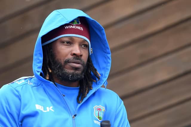 Chris Gayle of West Indies looks on during the group stage match of the ICC Cricket World Cup 2019 between South Africa and West Indies at the Ageas Bowl on Monday - when bad weather ruined what looked set to be an exciting match. Picture: Alex Davidson/Getty Images