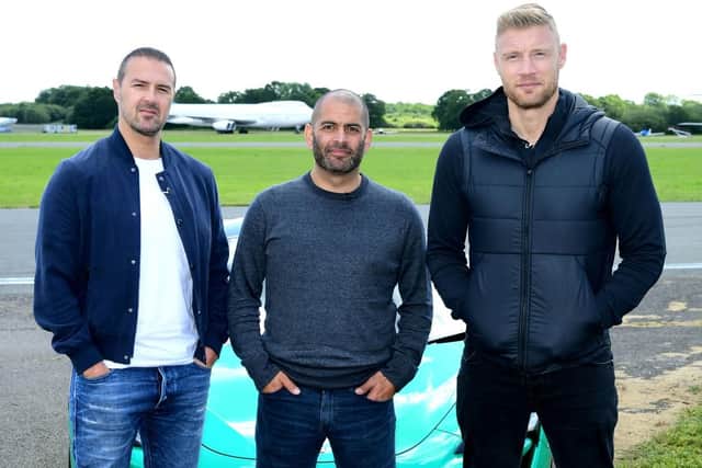 Paddy McGuinness, Chris Harris and Freddie Flintoff with a McLaren 600LT in the new series of Top Gear which airs later this month
