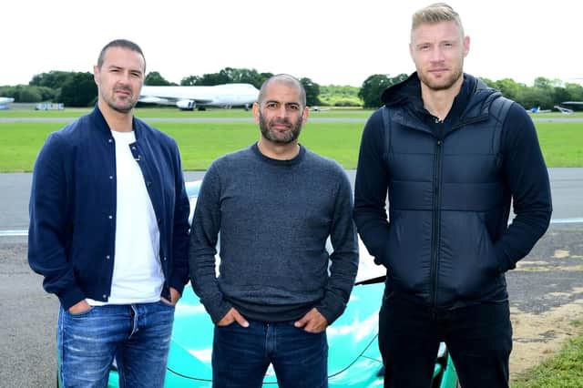 Paddy McGuinness, Chris Harris and Freddie Flintoff with a McLaren 600LT in the new series of Top Gear which airs later this month