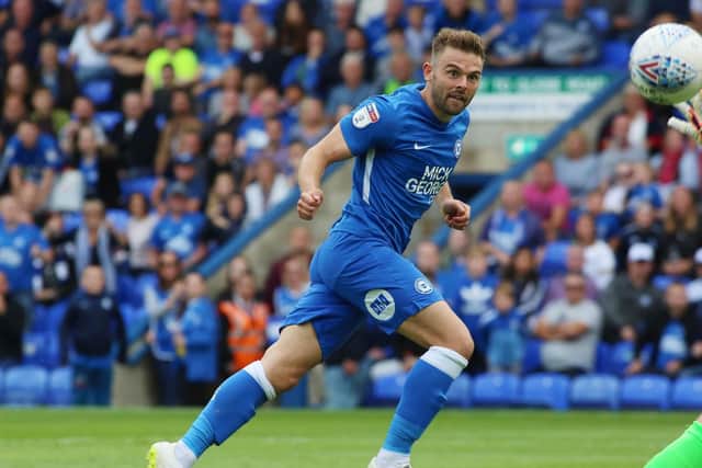 Matt Godden, seen here scoring against Pompey last season, remains a Kenny Jackett target. Picture: Joe Dent/JMP