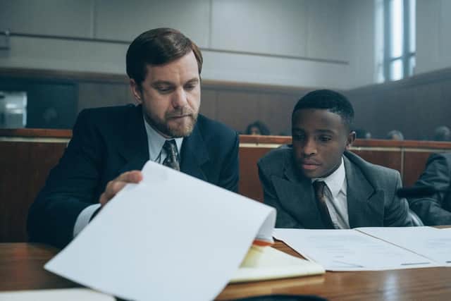 A scene from the Netflix drama When They See Us.  Pictured: Joshua Jackson as Mickey Joseph and Caleel Harris as Antron McCray. PA Photo/Netflix/Atsushi Nishijima.