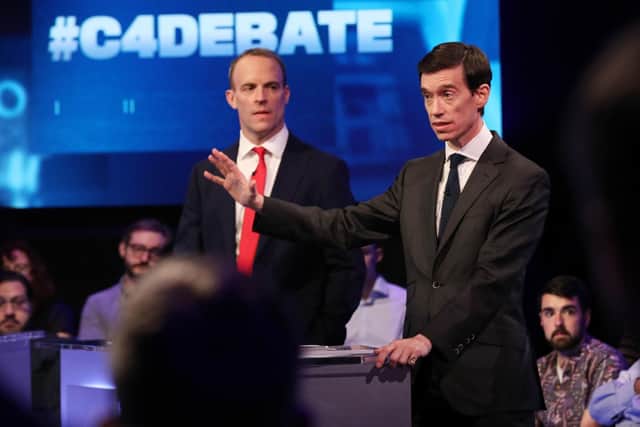 International development secretary Rory Stewart, right, with former Brexit minister Dominic Raab, left, at the Channel 4 leadership debate. Photo: Tim Anderson/Channel 4/PA Wire