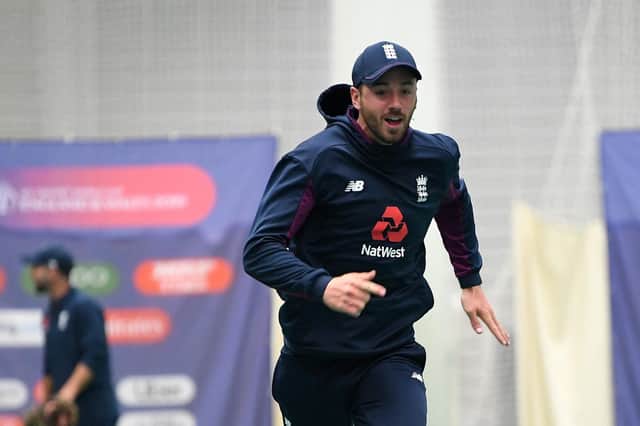 James Vince of England chases the ball during the indoor nets session at Old Trafford on Monday. Picture: Gareth Copley/Getty Images