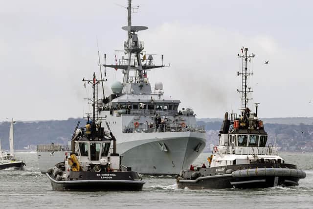 HMS Medway makes her first entry to Portsmouth. Picture: LPhot Barry Swainsbury