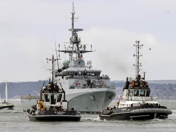 HMS Medway makes her first entry to Portsmouth. Picture: LPhot Barry Swainsbury