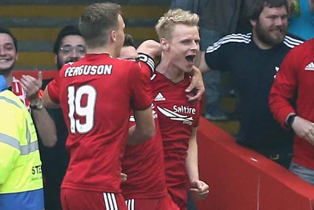 Gary Mackay-Steven celebrates scoring for Abderdeen. Picture: Ian MacNicol/Getty Images