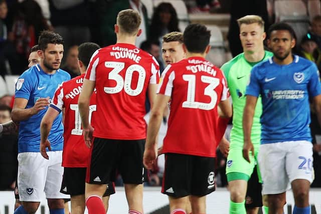 Pompey were defeated 1-0 by Sunderland in the League One play-off semi-final first leg at the Stadium of Light. Picture: Joe Pepler