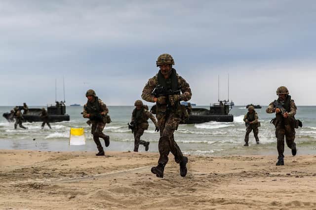 Pictured: Royal Marines from 45 Commando disembarking the ORC (Offshore Raiding Craft), from 539 Assault Squadron during Baltops 19.
Image: LPhot Paul Hall