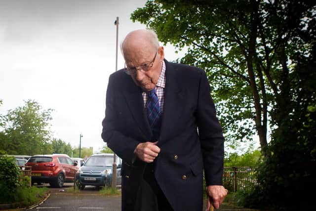Peter Ball arriving at Taunton Magistrates Court in 2014