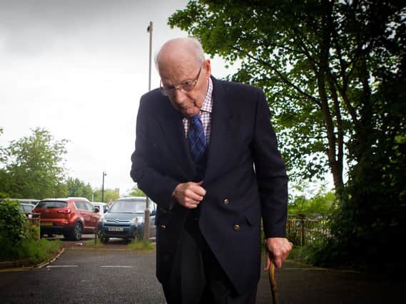 Peter Ball arriving at Taunton Magistrates Court in 2014