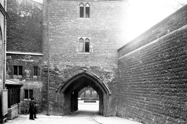 1890: The Bloody Tower in the Tower of London was begun soon after 1066; later extended as used as a palace and main state prison. Picture: London Stereoscopic Company/Getty Images)