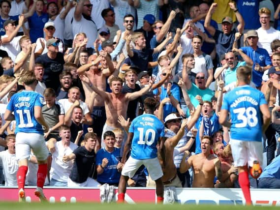 Fans celebrate at Fratton Park. Picture: Andrew Fosker/PinPep