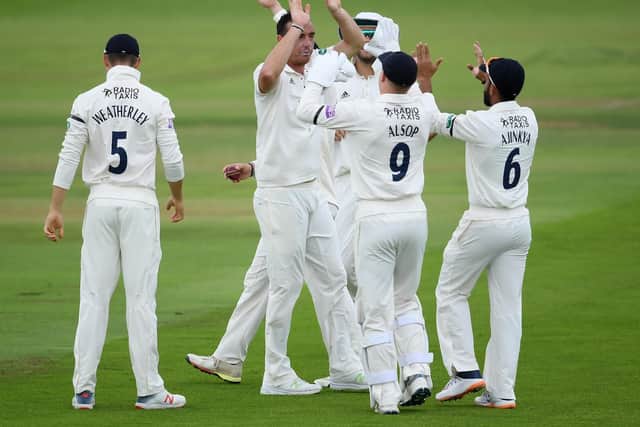 Kyle Abbott celebrates taking the wicket of Azhar Ali. Picture: Alex Davidson/Getty Images
